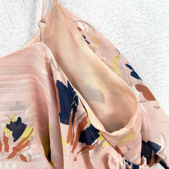 TANYA TAYLOR Chiara Silk Cold Shoulder Top Womens 4 Pink Abstract Floral Ruffle - Picture 10 of 16